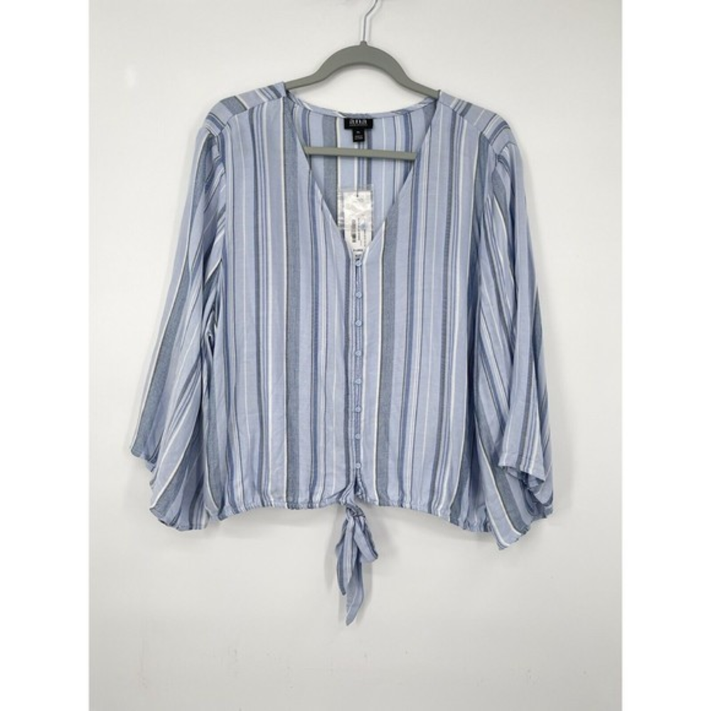 ANA A new day Womens‎ Plus Size XL Blue Striped Tie Front Blouse